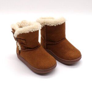 Garanimals Toddler Brown Boots Sz 3 Faux Suede Fur Lined Heart Buckle Play Flaw